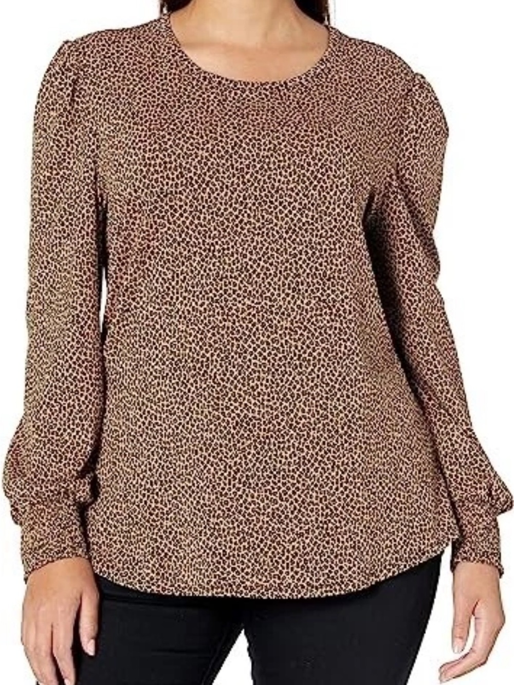 NWT Amazon Essentials Top Leopard Print Long Sleeve Smocked Cuff Blouse